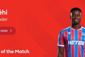 送出助攻，英超官方：格伊當(dāng)選水晶宮2-1利物浦全場最佳球員