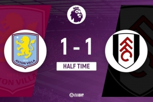 半場(chǎng)-阿斯頓維拉1-1富勒姆 希門尼斯3分鐘閃擊+傷退沃特金斯扳平