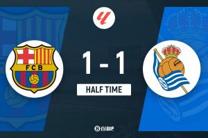 半場-巴薩近9成控球率暫1-1皇家社會 奧德里奧索拉破門孔德扳平