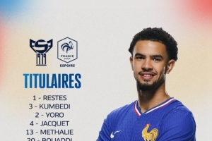 法國(guó)U21vs法羅群島U21首發(fā)：扎伊爾-埃梅里、特爾、約羅出戰(zhàn)