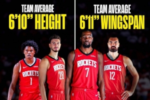 給你十足的壓迫感！火箭全隊平均身高2.08米&臂展2.11米