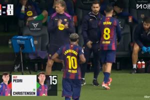 比賽第63分鐘，亞馬爾、佩德里被巴德吉和克里斯滕森換下