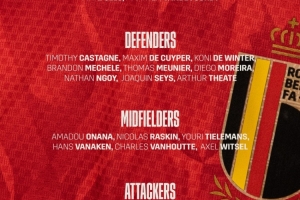 比利時大名單：庫爾圖瓦領(lǐng)銜，多庫、特羅薩德、薩勒馬科爾斯入選