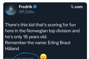 2018年記者報道挪威天才少年，哈蘭德社媒調(diào)侃：我記得這個名字