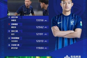 中超第30輪跑動榜：三鎮(zhèn)兩將躋身前五，鐘晉寶13356米居首