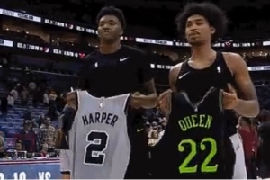 2025屆新秀翹楚！榜眼哈珀和13號秀奎因賽后交換球衣